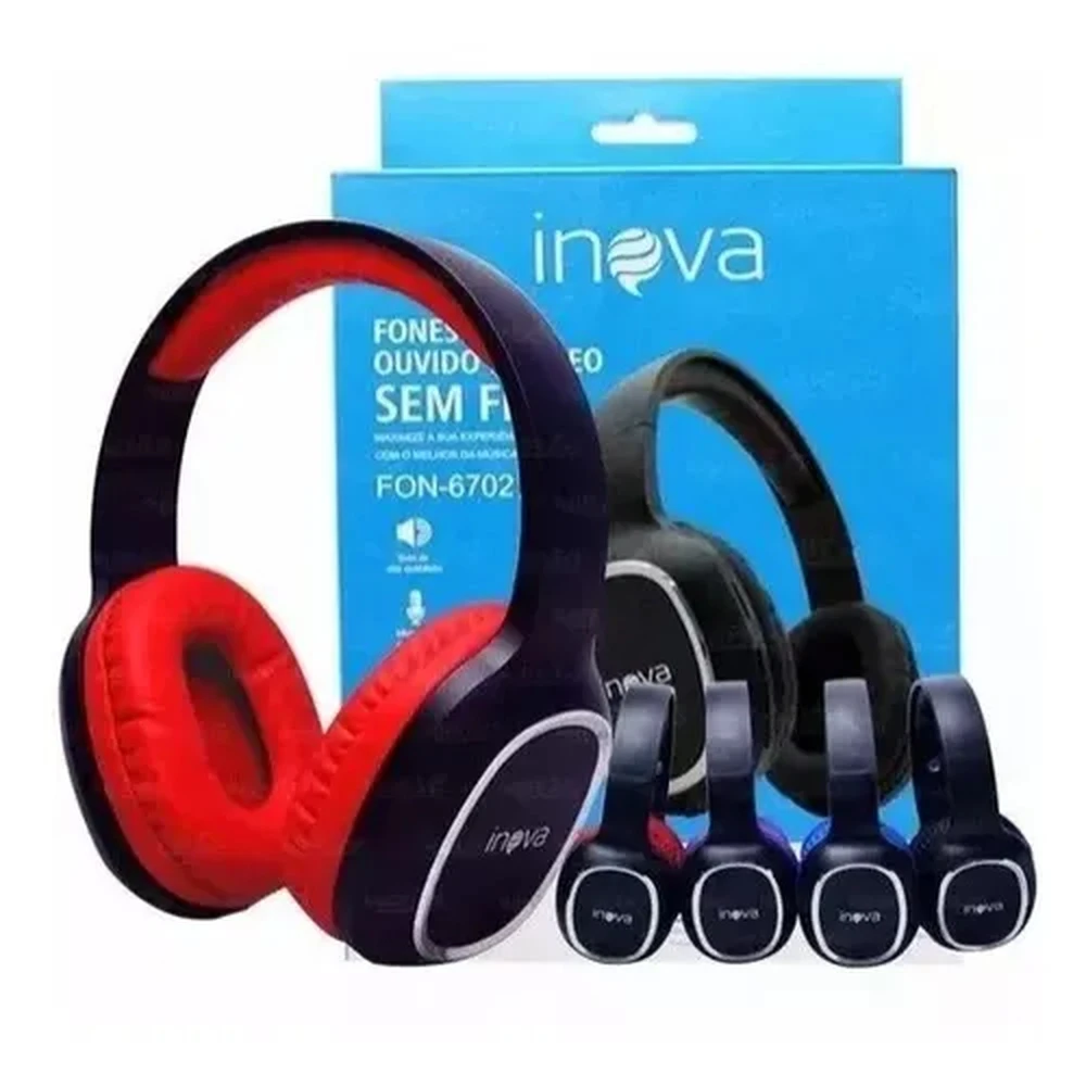 Fone De Ouvido Estéreo Sem Fio Microfone Embutido Entrada SD Inova FON-6702