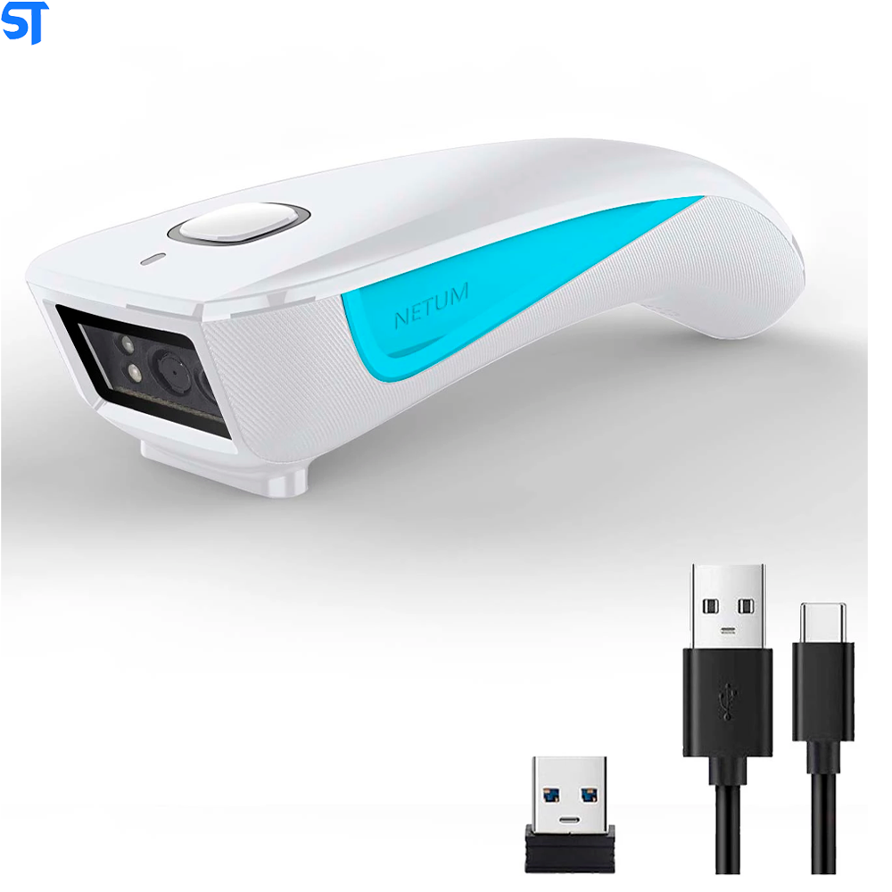 Leitor Código De Barras Bluetooth E USB NETUM C850 Branco Com Azul