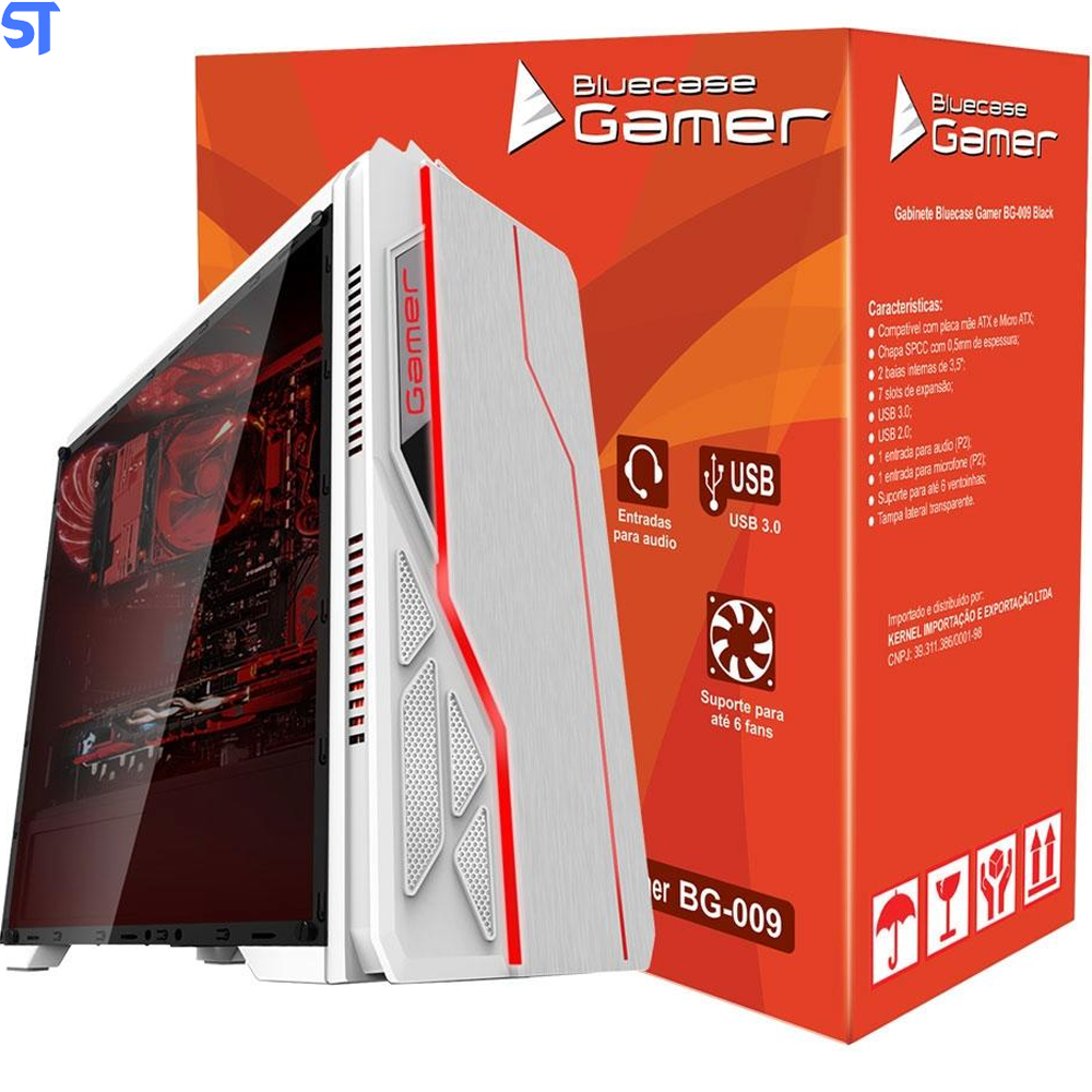 Gabinete Gamer Bg-009 Branco Bluecase - S/ Fonte / Usb 3.0