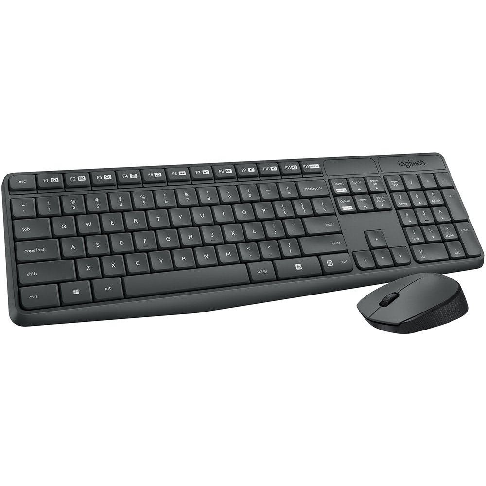 Teclado e Mouse Logitech MK235 Sem Fio Resistente à Água Cinza ABNT2