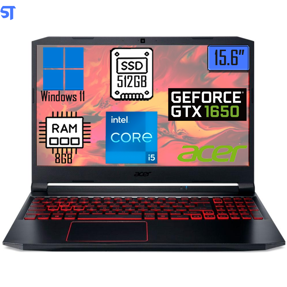 Notebook Gamer Acer Nitro 5 NVIDIA GeForce GTX 1650 i5-10300H 8GB 512GB SSD Tela Full HD 15.6” Windows 11 AN515-55-59T4