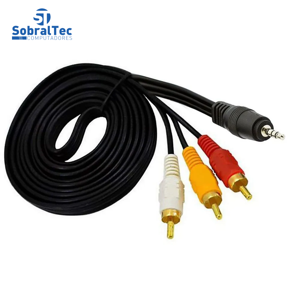 Cabo P2 x 3 RCA AV Áudio e Vídeo KP-PR301 Knup 1,5m Tv Led Lcd Gps Dvd Receptores Áudio Vídeo