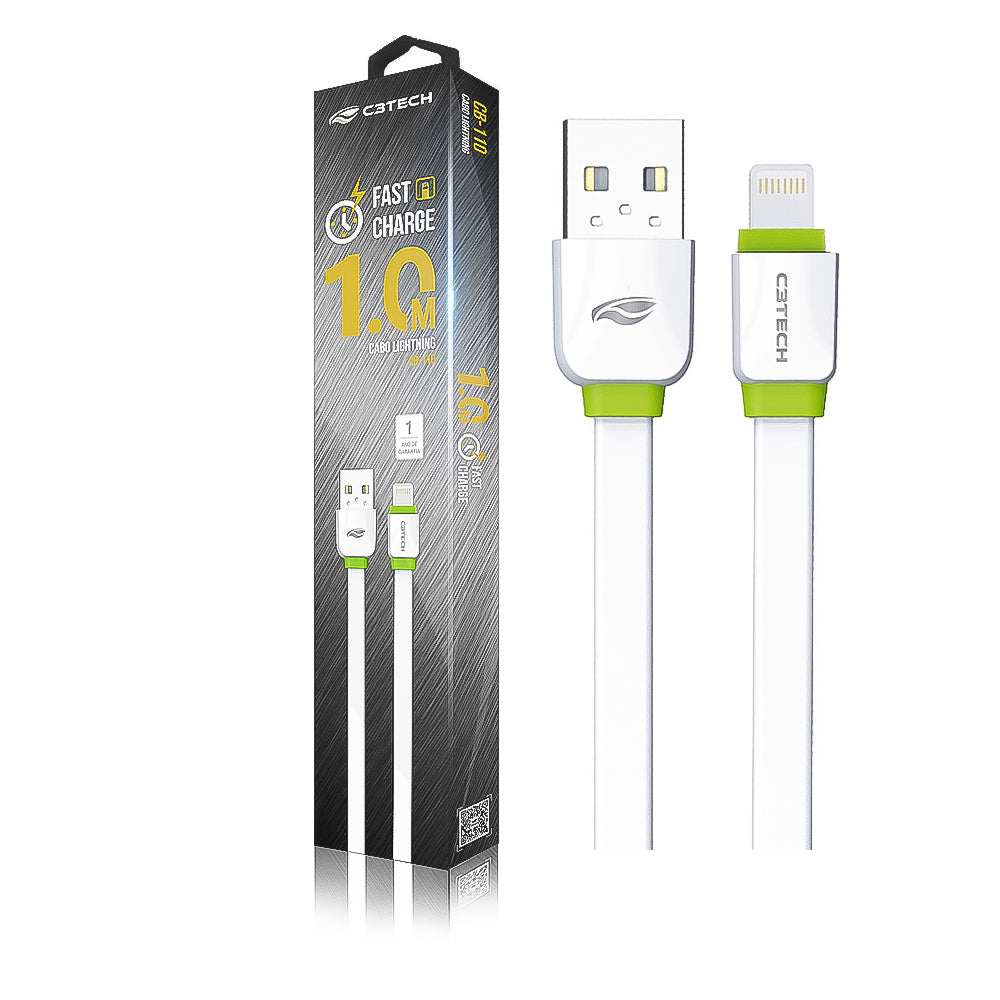 Cabo USB-Lightning Compatível IOS 1-Metro CB-110WH Branco C3Tech