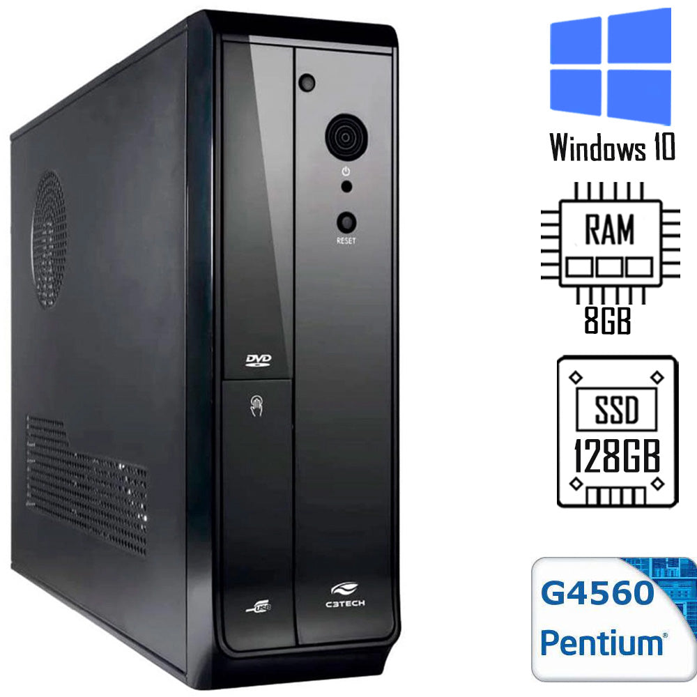 Computador Intel Pentium Dual Core G4560 - HD SSD Ceamere 128GB - Memória 8GB - Gab DT-110BK- Windows 10
