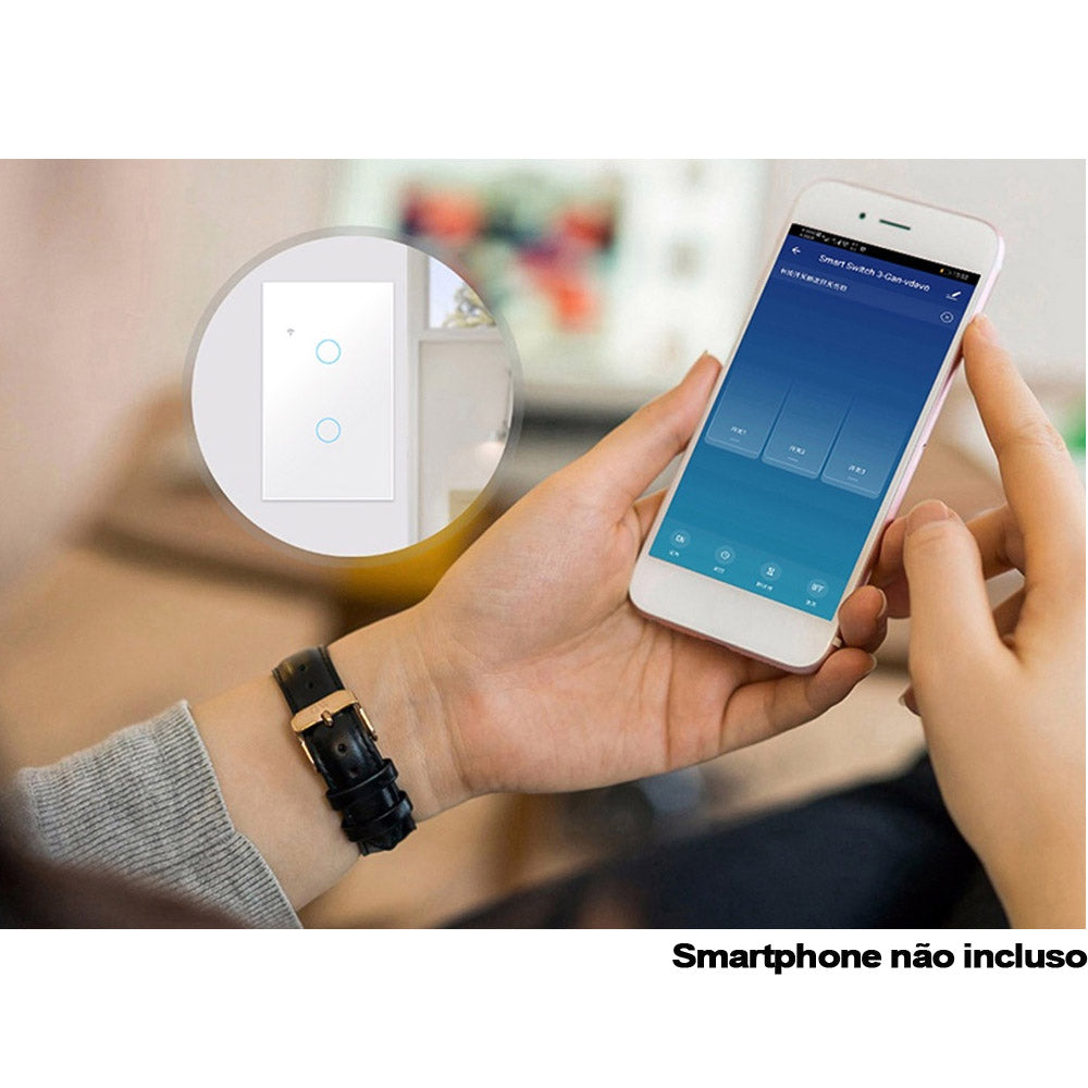 Interruptor com Dois Botões Touch Smart, WIFI,  Alexa e Google Assistent Zemismart