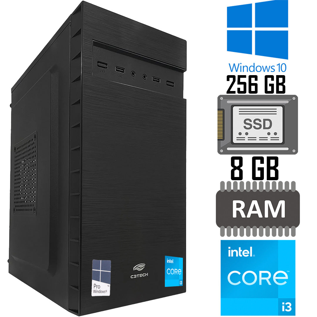 Computador Core i3-3240-SSD 256GB-Memória Ram 8GB-Gab MT-32BK- Com Monitor 19 HDMI e Windows 10 Teclado e Mouse