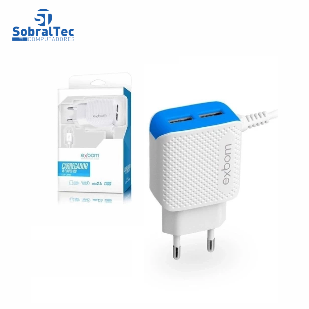 Carregador Rápido Para SmartPhone V8 2.1A Real Exbom CA2U-C20V8B