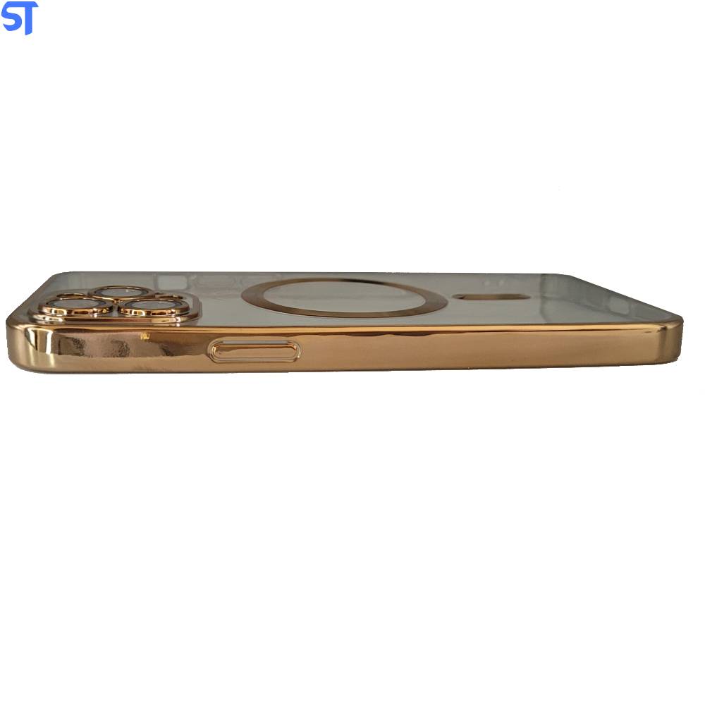 Capa Transparente Com Carregamento Magnetico Para iPhone 12 Pro Max - Dourado