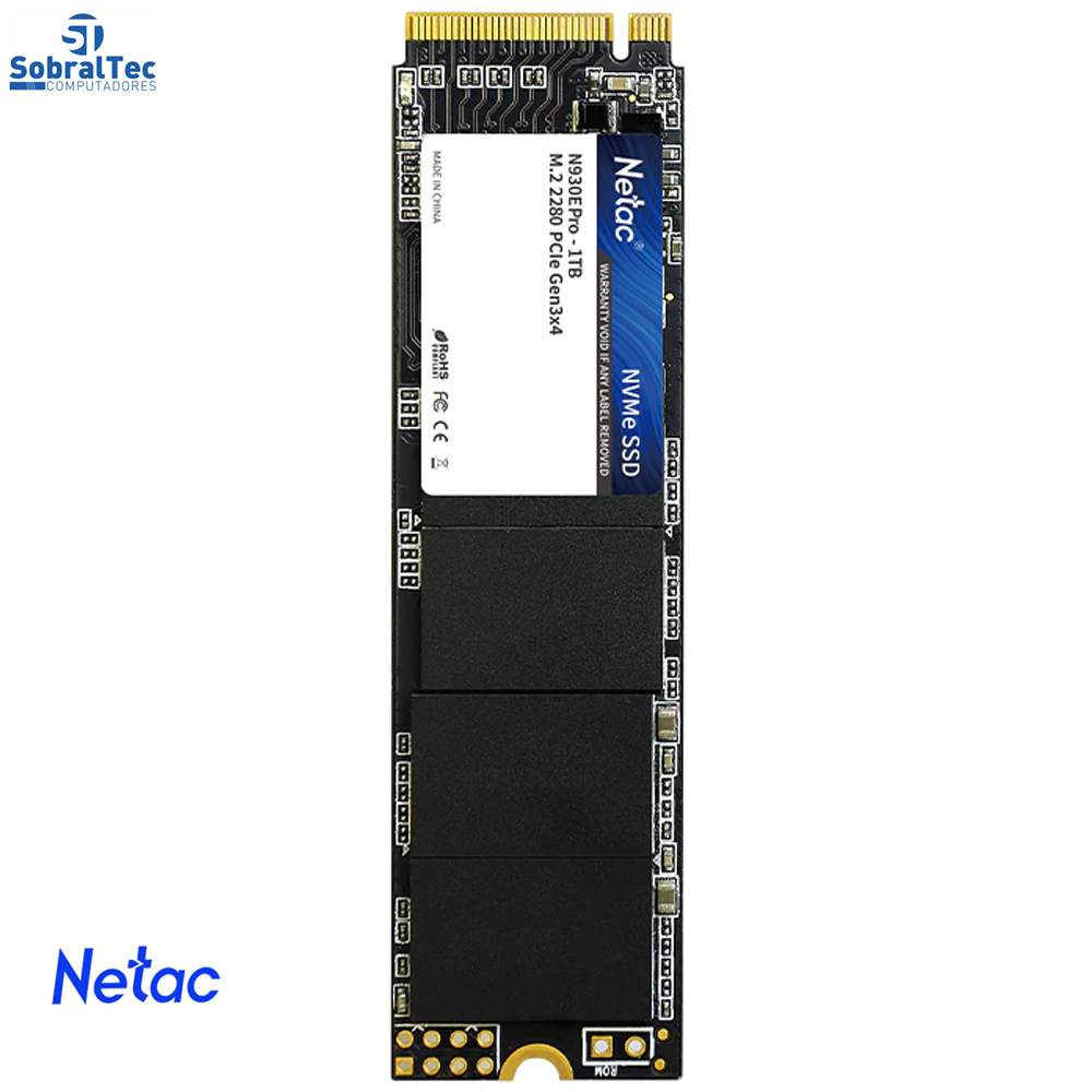 SSD M.2 NVMe Netac 250Gb 1970MBP/s Leitura 1250MBP/s Escrita