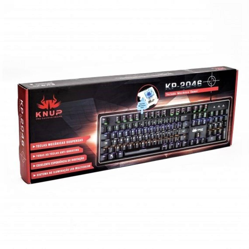 Teclado Gamer Usb Semi Mecânico Knup Kp-2046 Qwerty Portugues Brasil Com 12 Modos de Iluminação R