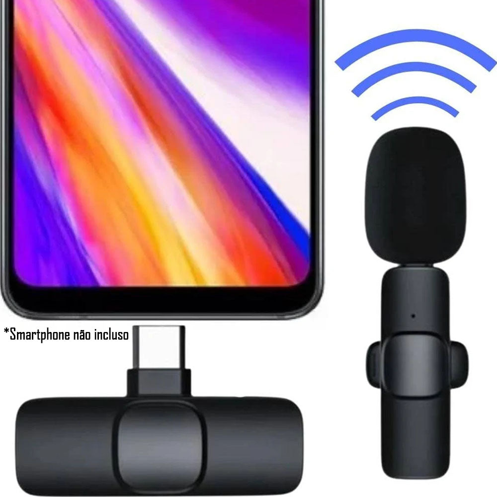 Microfone Condensador De Lapela Wireless / Sem Fio 2.4Ghz K9 Tipo C