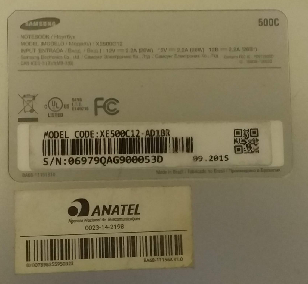 Notebook Samsung Chromebook XE500C12 Intel Celeron N2840 2.16 GHz 2048 MB 16 GB