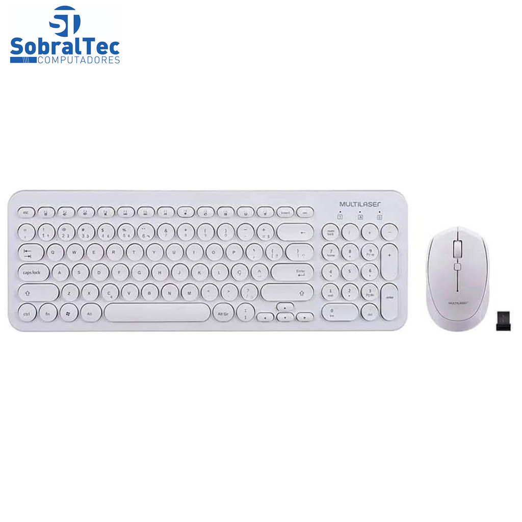 Teclado e Mouse Sem Fio Teclas Redondas Branco Usb Multilaser