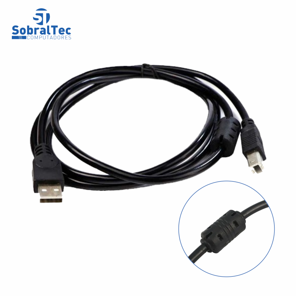 Cabo Para Impressora USB 2 Metros 2.0 AM+BM OD4.8  Com Filtro Exbom CBX-U2AMBM20