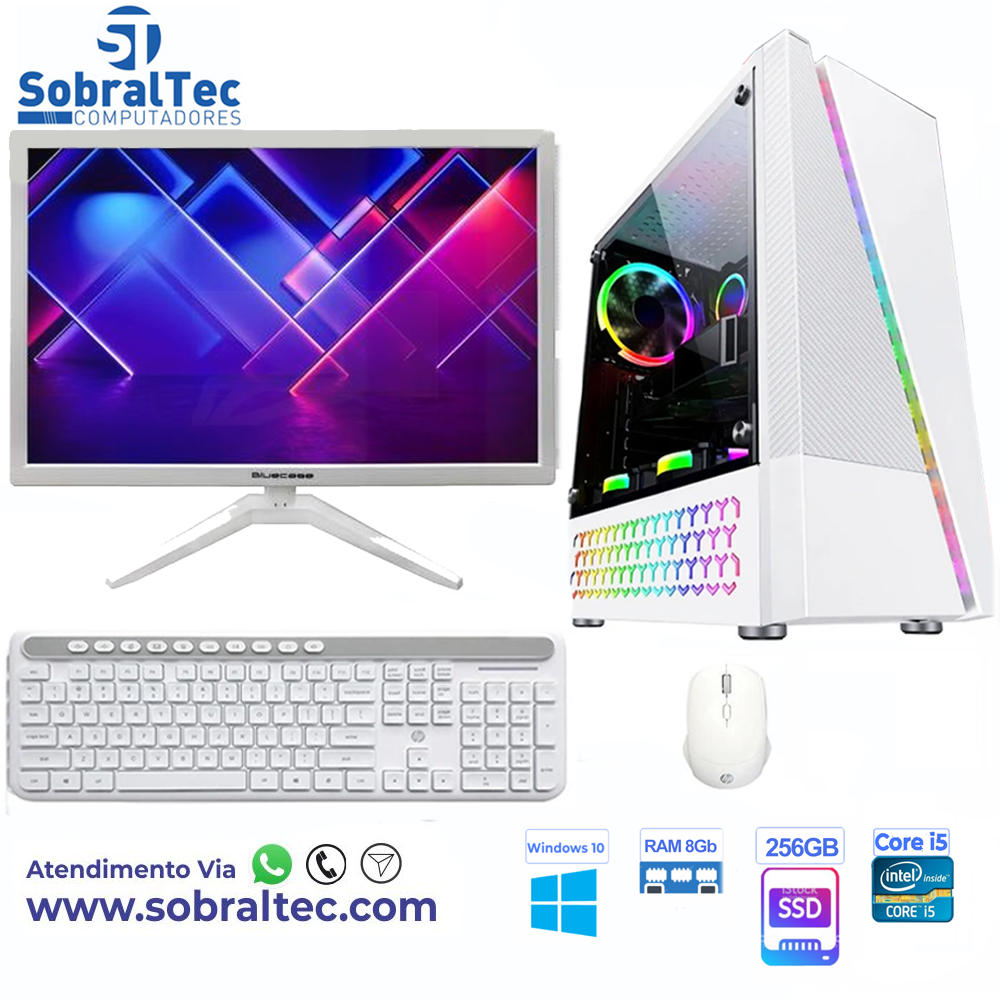 Computador Core i5- HD SSD 256GB- Memória  8GB-PLaca Vídeo 2GB Com Monitor de 21,5 - Teclado e Mouse- Branco