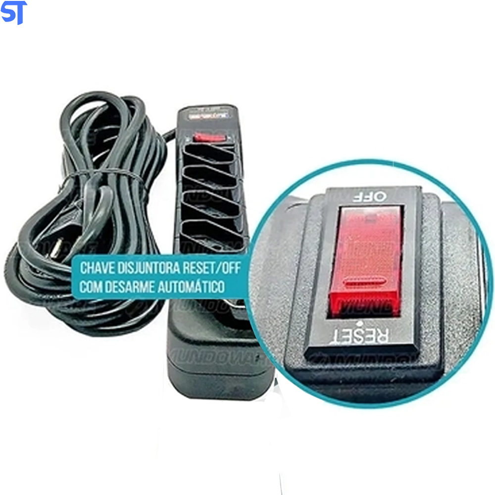 Protetor Eletrico Rearme Premium 5 Tomadas Com Cabo de 5 Metros - Emplac