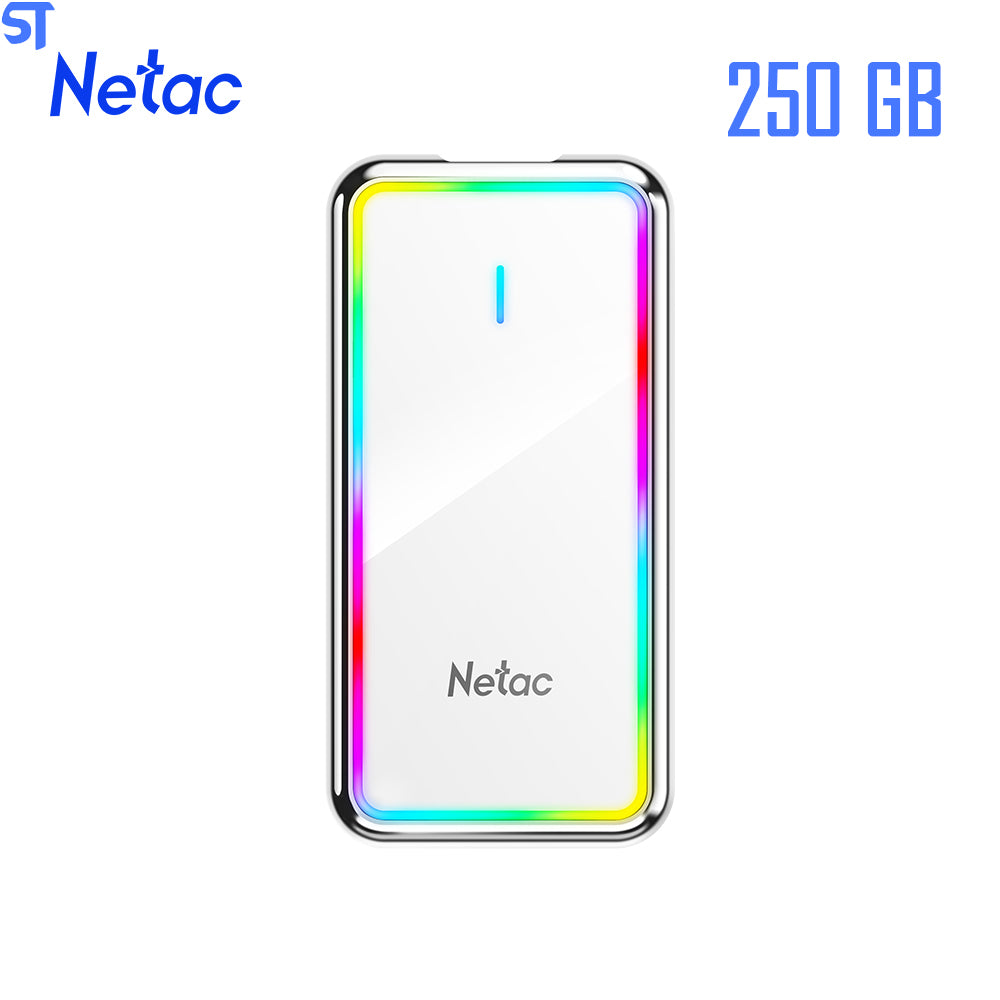 SSD Externo  250GB Gamer Rgb LED Netac Usb-C | USB 3.2 Gen 2 | Leitura 550 Mb/S Gravação 510 mb/s