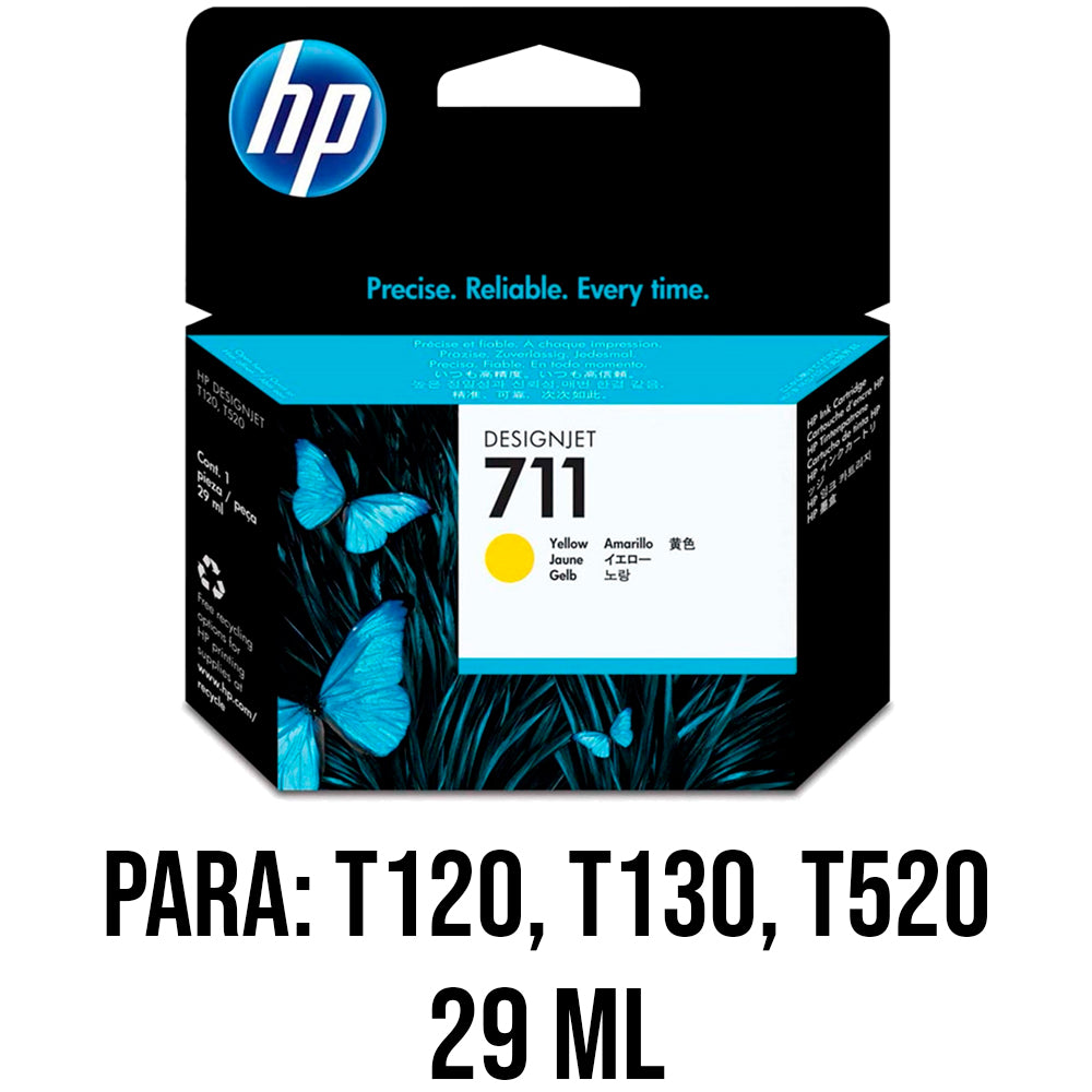 Cartucho de Tinta HP DesignJet 711 |  T120,  T130, T520 | 29ml Amarelo HP Original - CZ132AB