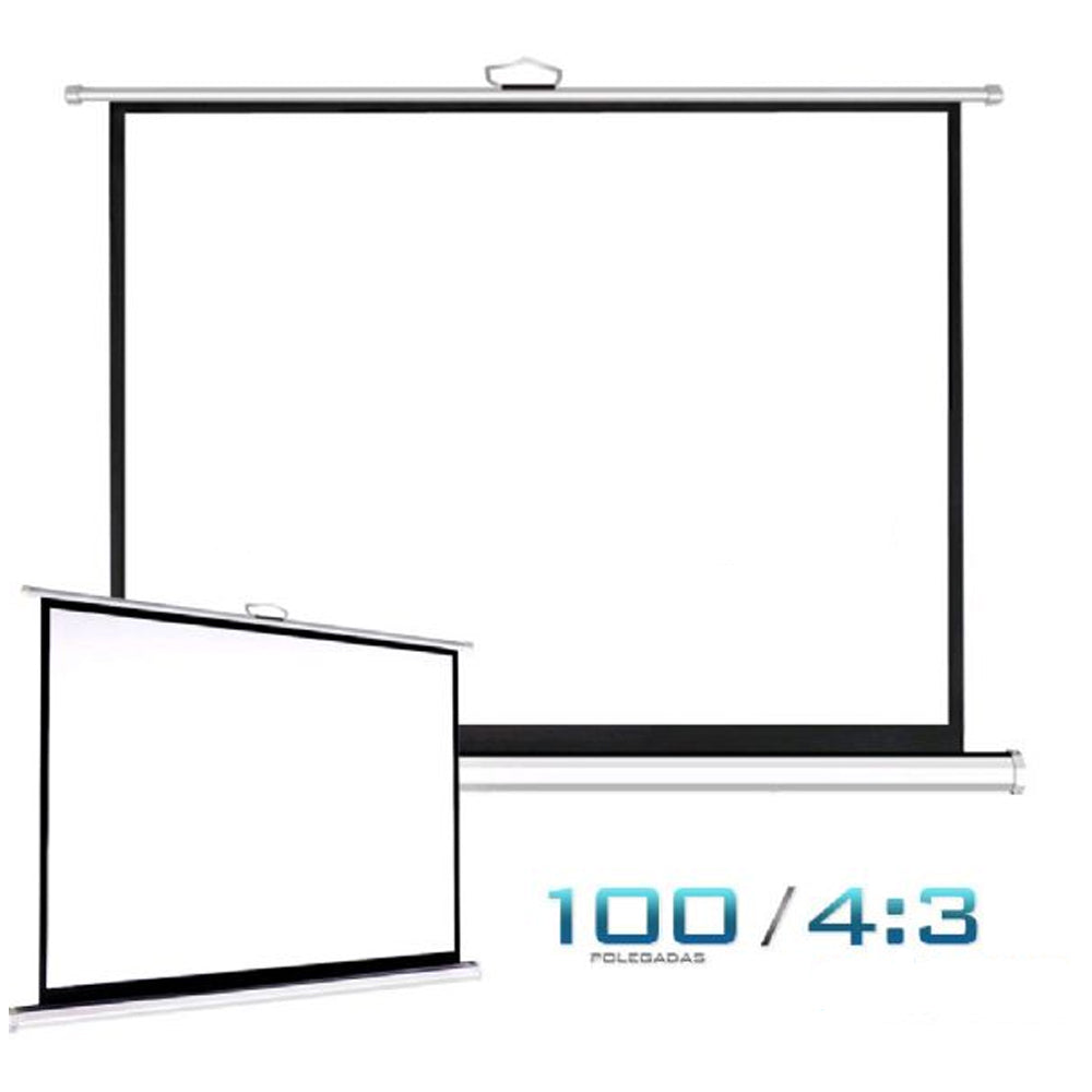 Tela de Projeção Retrátil Manual Com Suporte Metálico, 100 Polegadas 4:3 Largura 203Cm x Altura 152Cm TP-MS100A Exboom