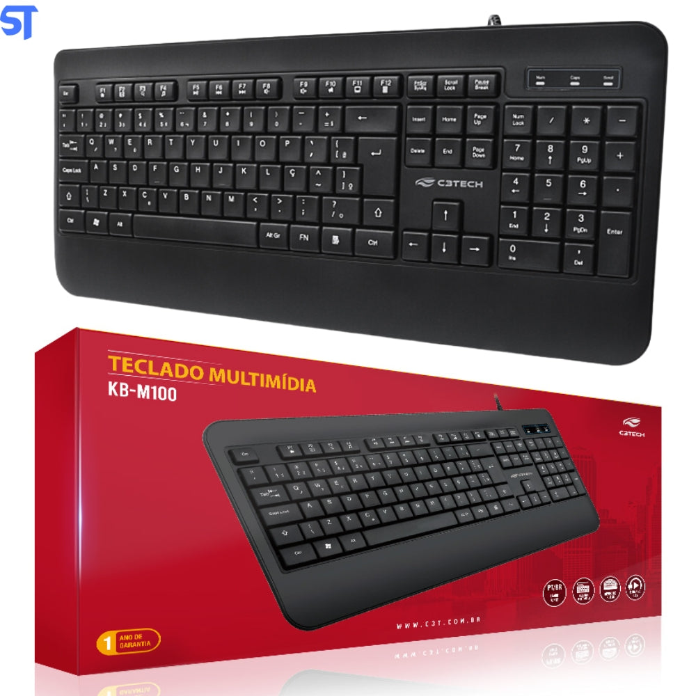 Teclado Multimidia USB KB-M100BK Preto C3Tech