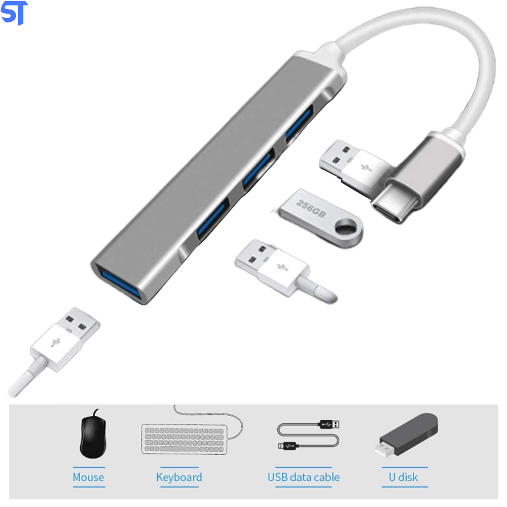 Hub De Alta Velocidade Tipo C 4 Portas 3 Usb 2.0 e 1 Usb 3.0- Congdi