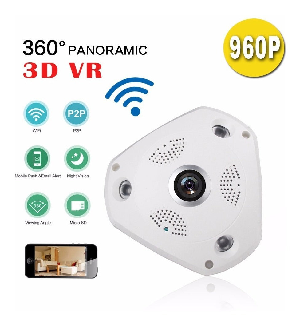 Camera Ip 360 Panoramica Olho De Peixe Wifi Hd 1,3 Mp