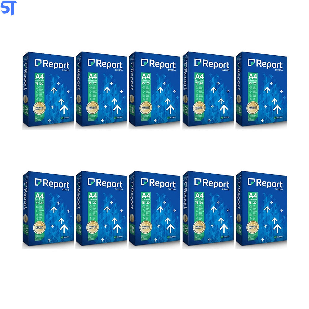 Caixa Com 10  Resmas de Papel A4 Sulfite Report Premium 75G 500 Folhas 210mm x 297mm