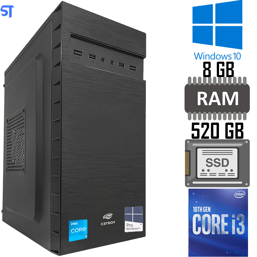 Computador Core I3-10100 3,6Ghz, Memoria DDR4 8GB 2400MHz, SSD Netac 512GB - Windows 11