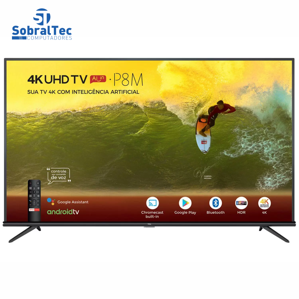 Smart TV 4K LED 50” SEMP TCL 50P8M Android Wi-Fi Bluetooth HDR Inteligência Artificial 3 HDMI 2 USB