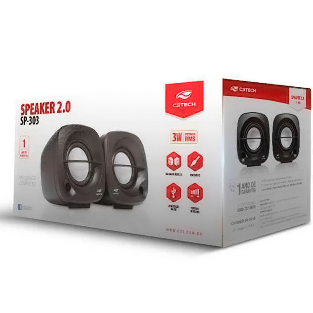 Caixa De Som Speaker 2.0 3w Sp-303bk Preta C3Tech
