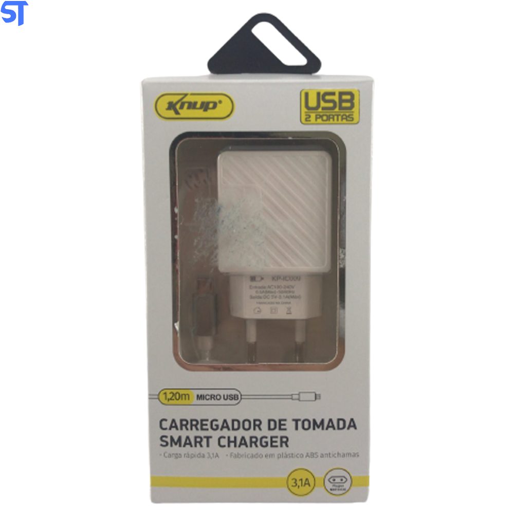 Carregador de Celular Micro USB (V8) 3.1A + 2 Entradas USB KP-IC009 - Knup