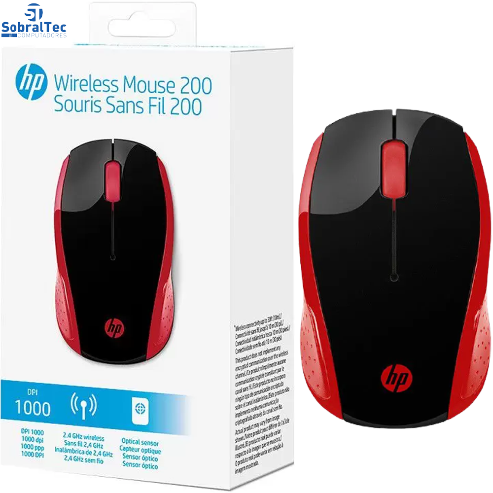 Mouse Sem Fio HP Óptico 1000DPI 200 Oman Vermelho
