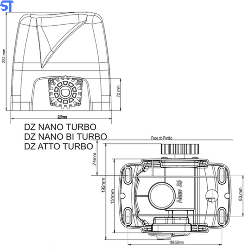 Motor de Portão Rossi DZ ATTO V2 36 TURBO 220V e Placa Controladora S/ os Controles