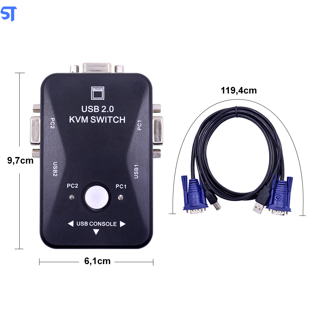 Chaveador Kvm Usb 2.0 Switch 2 Portas Vga e Usb A Usb B 2.0 Controladores 1 Vga Vídeo Com 2 Cabos