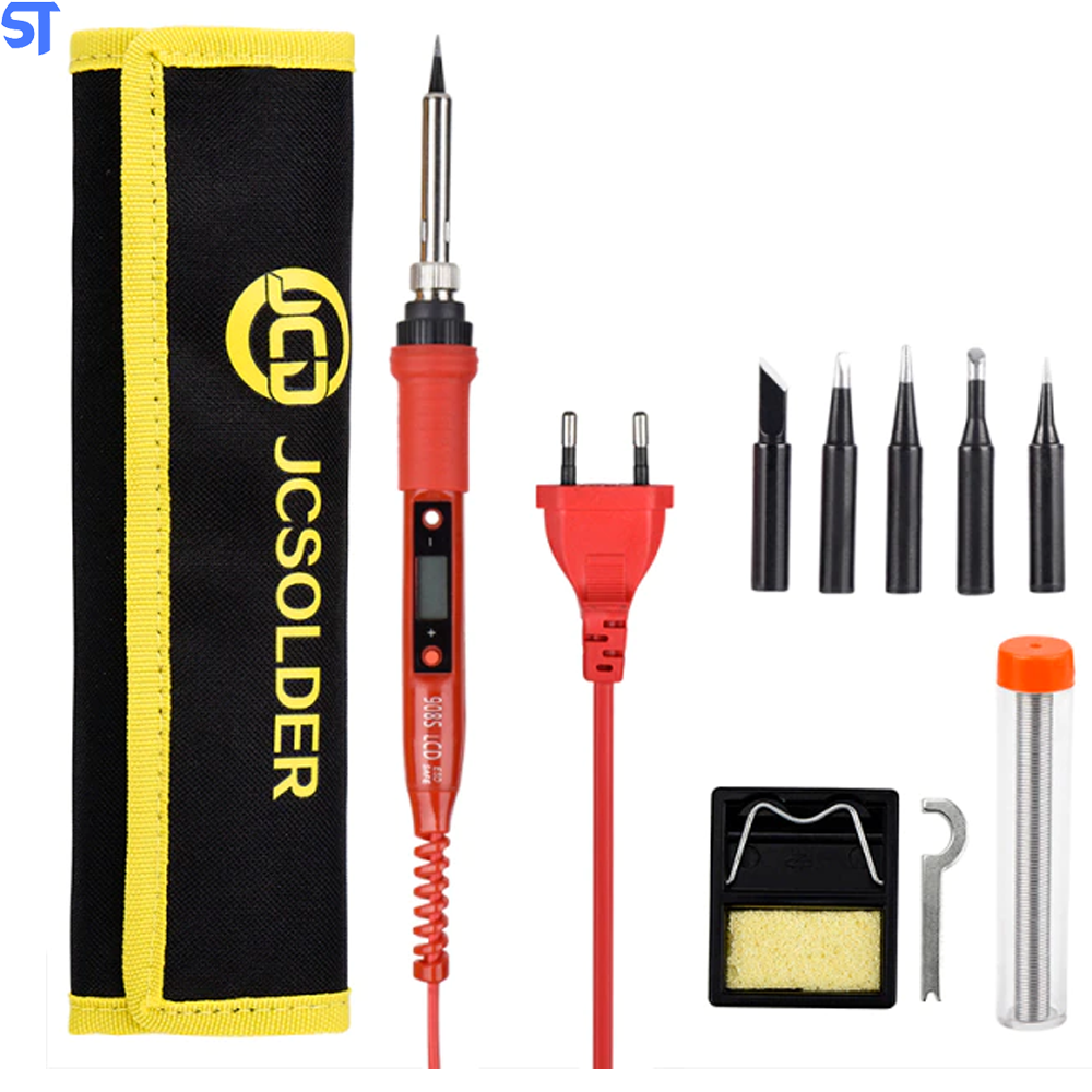 Kit Ferramenta De Solda Ferro De Madeira Jcd  Portátil Lcd Estanho De Solda Elétrica 80w Temperatura Ajustável