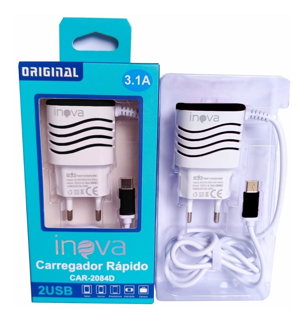 Carregador Inova Tipo-C Car-2084d Com 2 Usb 3.1A 1,2M