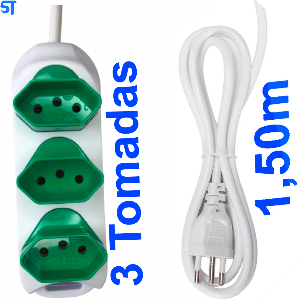 Extensão Elétrica 3 Tomadas Destacáveis 1,5 Metro Knup- SL7623