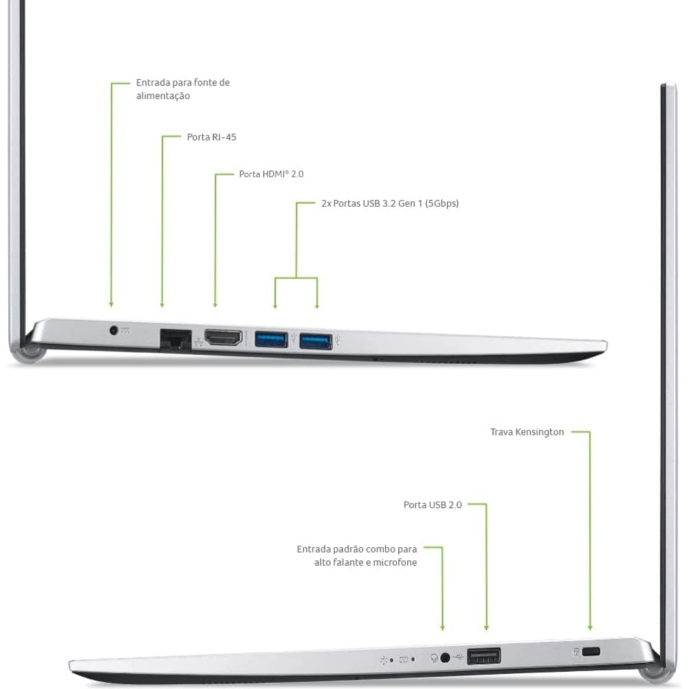 Notebook Acer Aspire A315-58-573P, Core i5 1135G7, 8GB, 480GB SDD M.2 NVME, (Intel Iris X Graphics) Linux 15,6” LED FHD