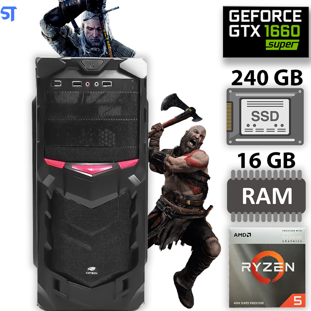 Computador Gamer Ryzen  5 4600G- HD SSD 240GB -Memoria 16GB DDR4 King- Placa de Video GTX 1660, 6GB Super