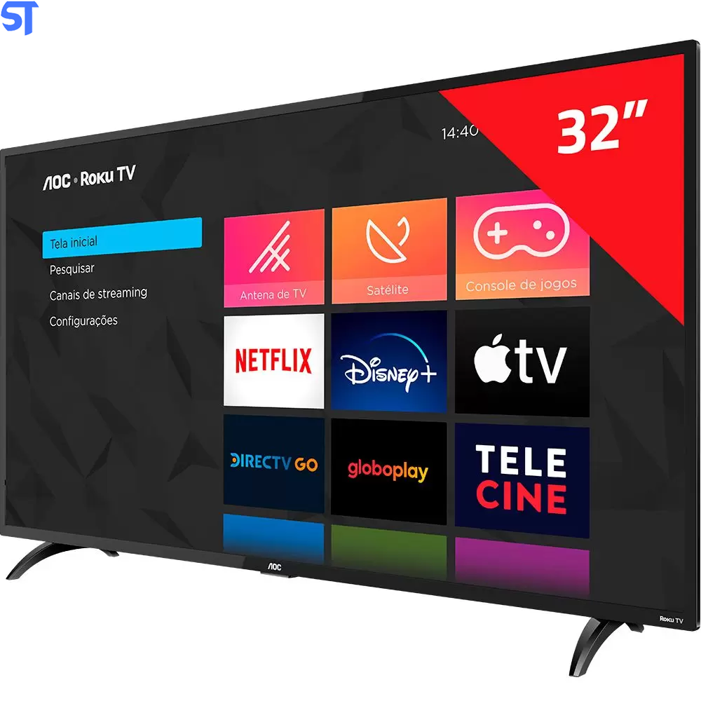 Smart TV AOC Roku LED 32'' 32S5195/78 Wi-Fi 3 HDMI 1 USB com Controle Remoto Com Atalhos Roku Mobile Miracast