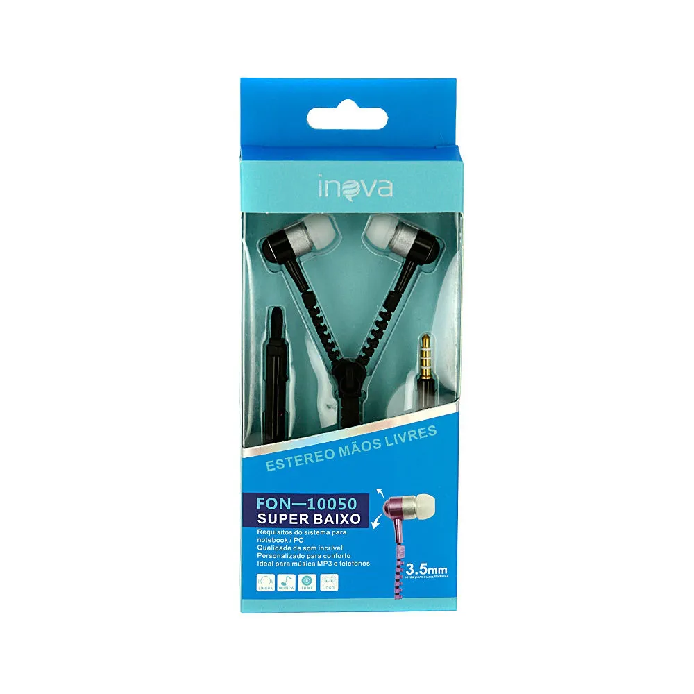 Fone de Ouvido Estereo Mãos Livres Fon-10050 Inova Ziper Cores