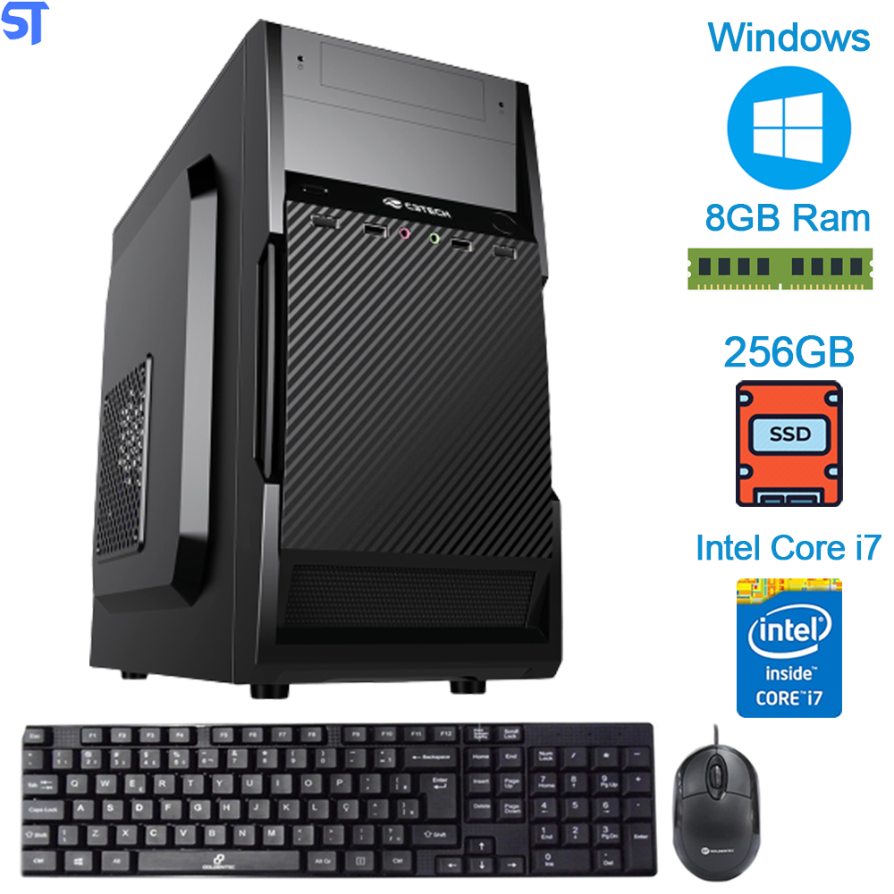 Computador Core i7-3770-HD SSD 256GB -Memória Ram 8GB -Teclado e Mouse- Windows 10- Com Teclado e Mouse
