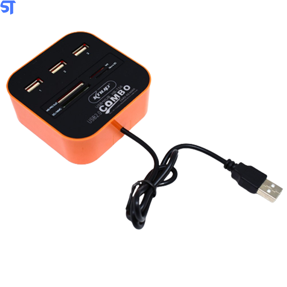 Hub Usb 2.0 Com 3 Portas+ Leitor De Memória Sd/Mmc/ M2/ MicroSD/ Ms Pro Dual Knup- HB-T58