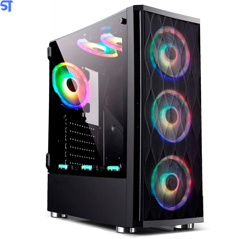 Gabinete Gamer Bg-025 Preto Bluecase  Sem Fonte / Usb 3.0 Com 6 Cooler Fan e Controlador RGB