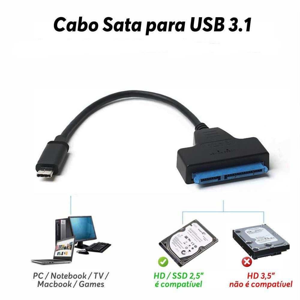 Cabo Adaptador Tipo C para SATA III 22 pinos