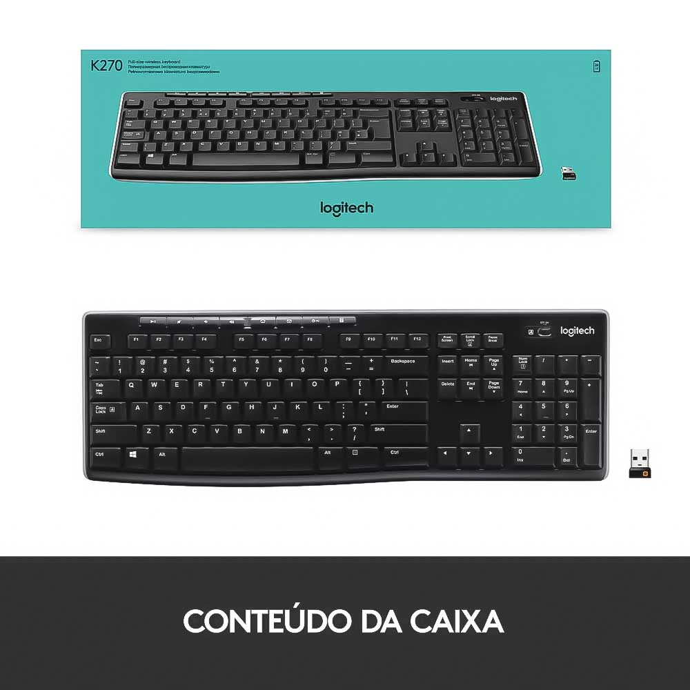 Teclado Logitech Wireless Sem Fio Multimidia K270