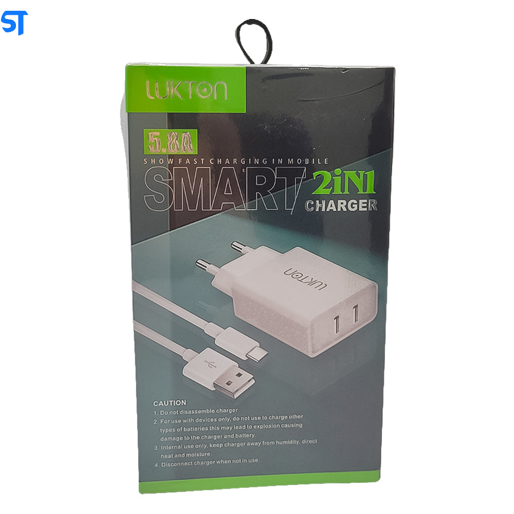 Carregador Lukton Charger Tipo-C - Duas Entradas Usb - 3.1A - Smart 5.8A
