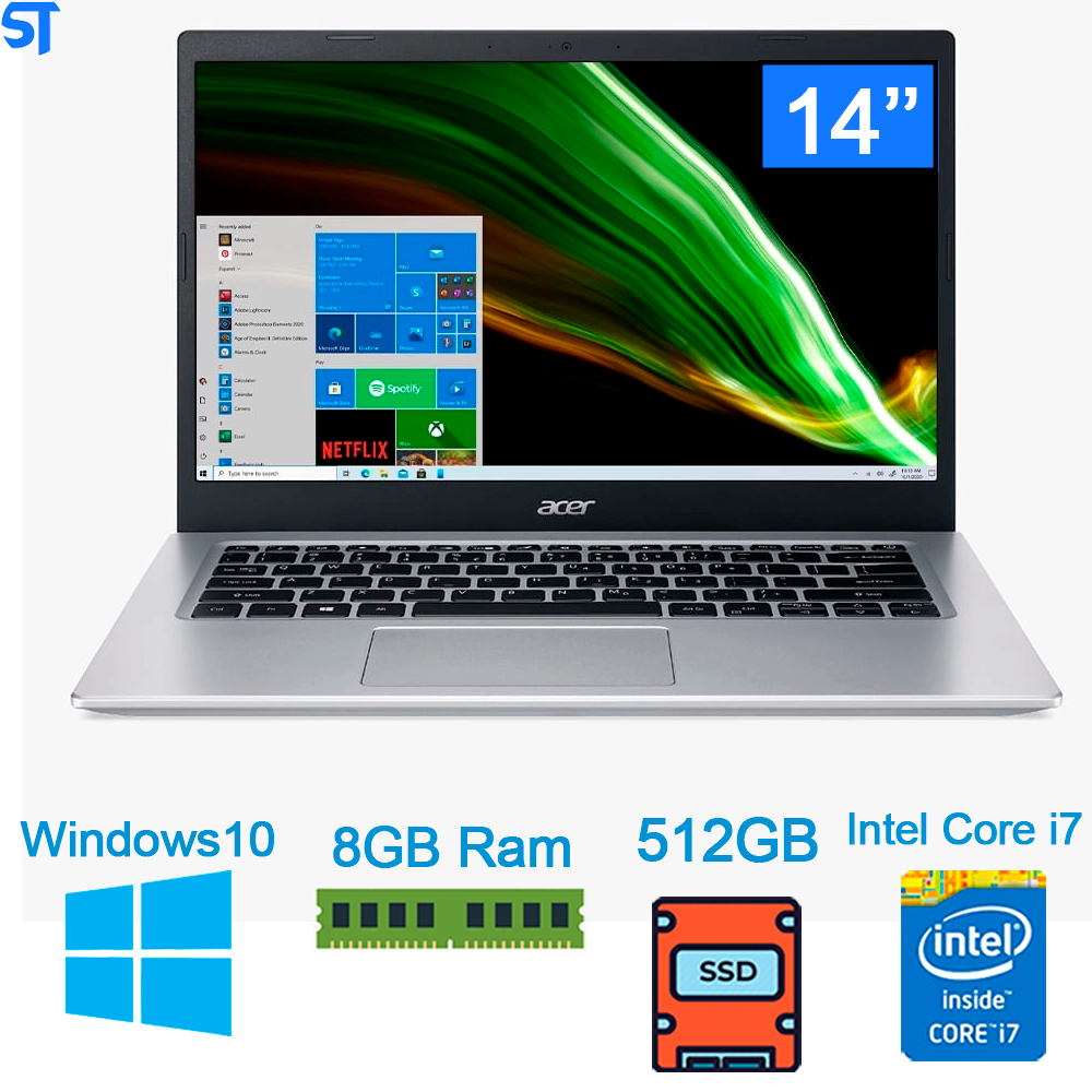 Notebook Acer Aspire 5 A514-54G-71QA Intel Core i7 11ª Gen Windows 10 Home 8GB 512GB sdd MX350 14'