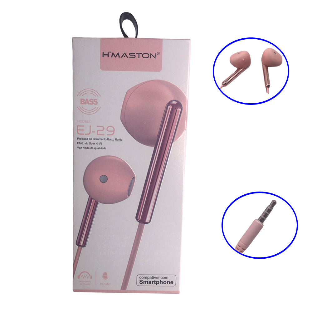 Fone De Ouvido Stereo Com Microfone H'maston Ej-29 Rosa