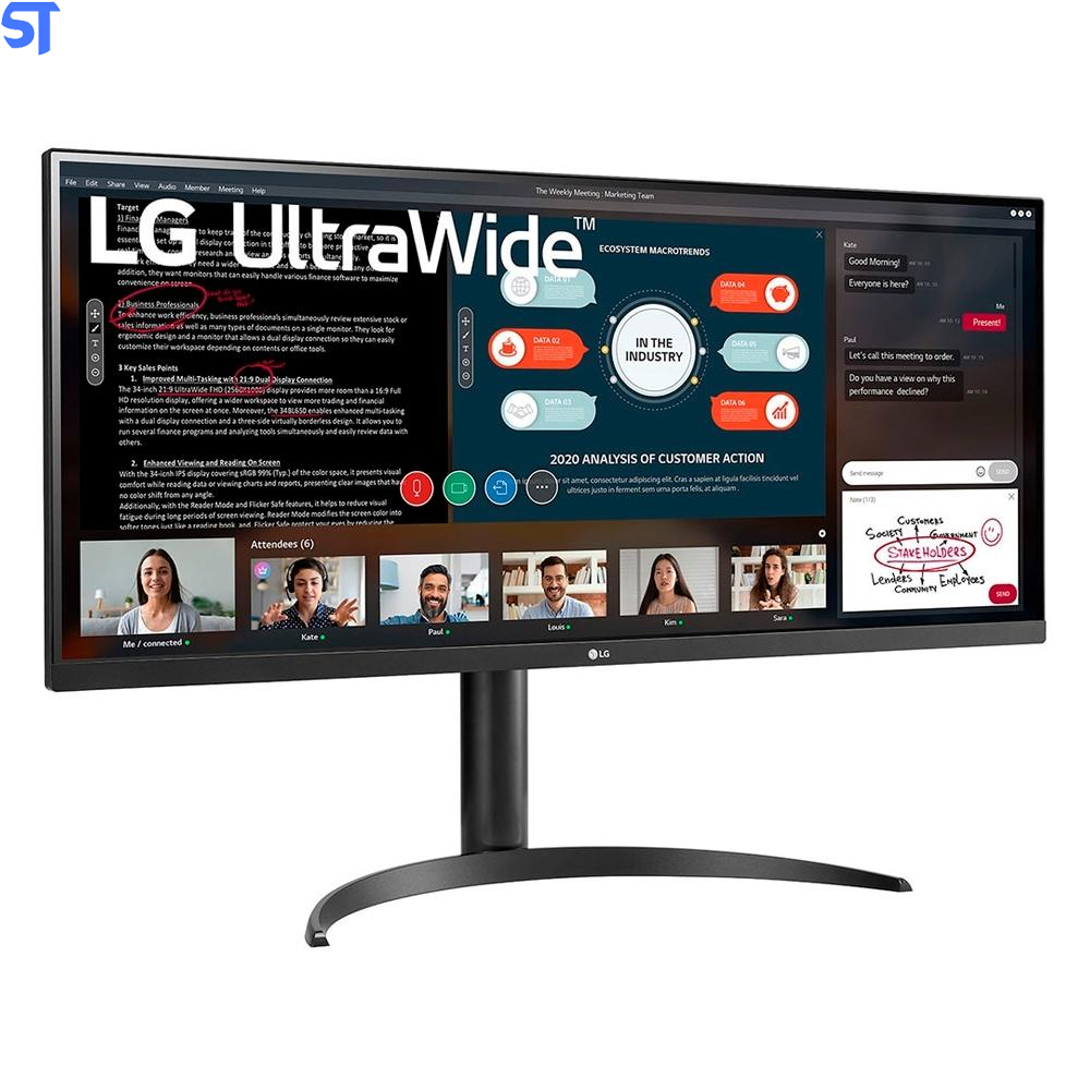 Monitor LG 34' IPS, Ultra Wide, Full HD, HDMI, HDR 10, 95% sRGB, FreeSync, Ajuste de Altura, Preto - 34WP550
